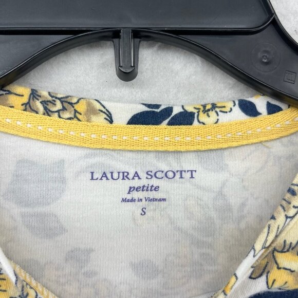 Laura Scott T Shirt Women PS White Yellow Floral Pullover Round Neck Cottagecore - Picture 10 of 12